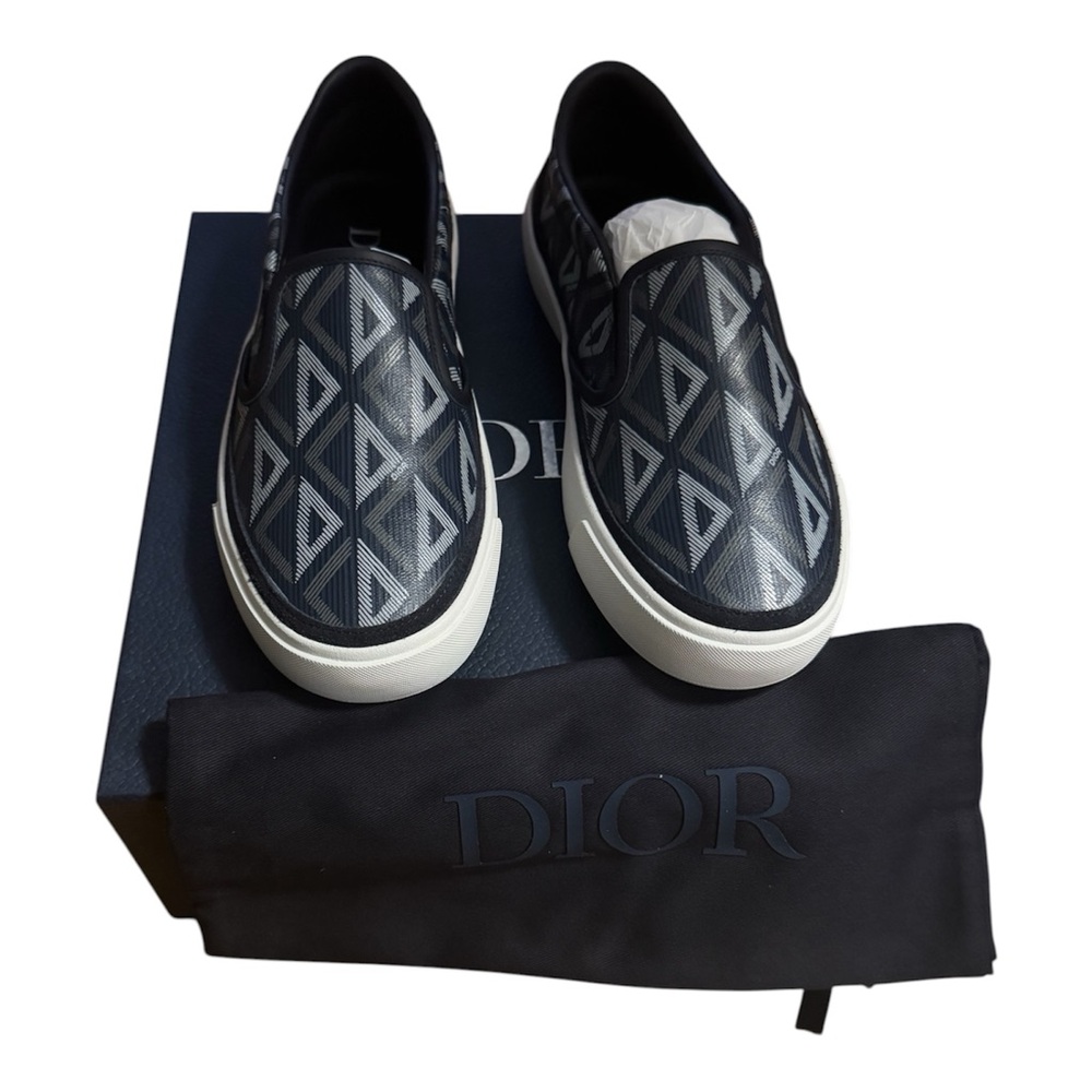 NIB Dior B101 Slip-On Sneakers in Navy Blue CD Diamond Print Size 41